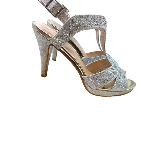 FOREVER Sandal 7.5 M SILVER Rhinestone High Heel Wedding Bling Prom Padded - Picture 7 of 10